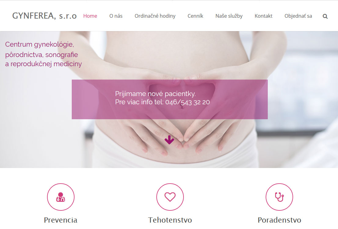 Web stránka pre gynekológiu v Prievidzi - Gynferea